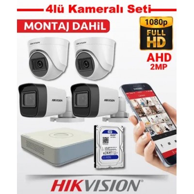 Hikvision 4 lü Kamera Güvenlik Sistemi MONTAJ Dahil H-44