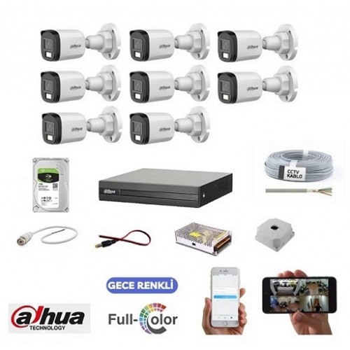 Dahua 8 Kameralı Full Color 7/24 Renkli Kamera Seti 1TB HDD