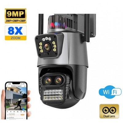 9MP Çift Kameralı Wifi Kamera 8x Zoom Çakarlı Kablosuz Kamera ICS-8440